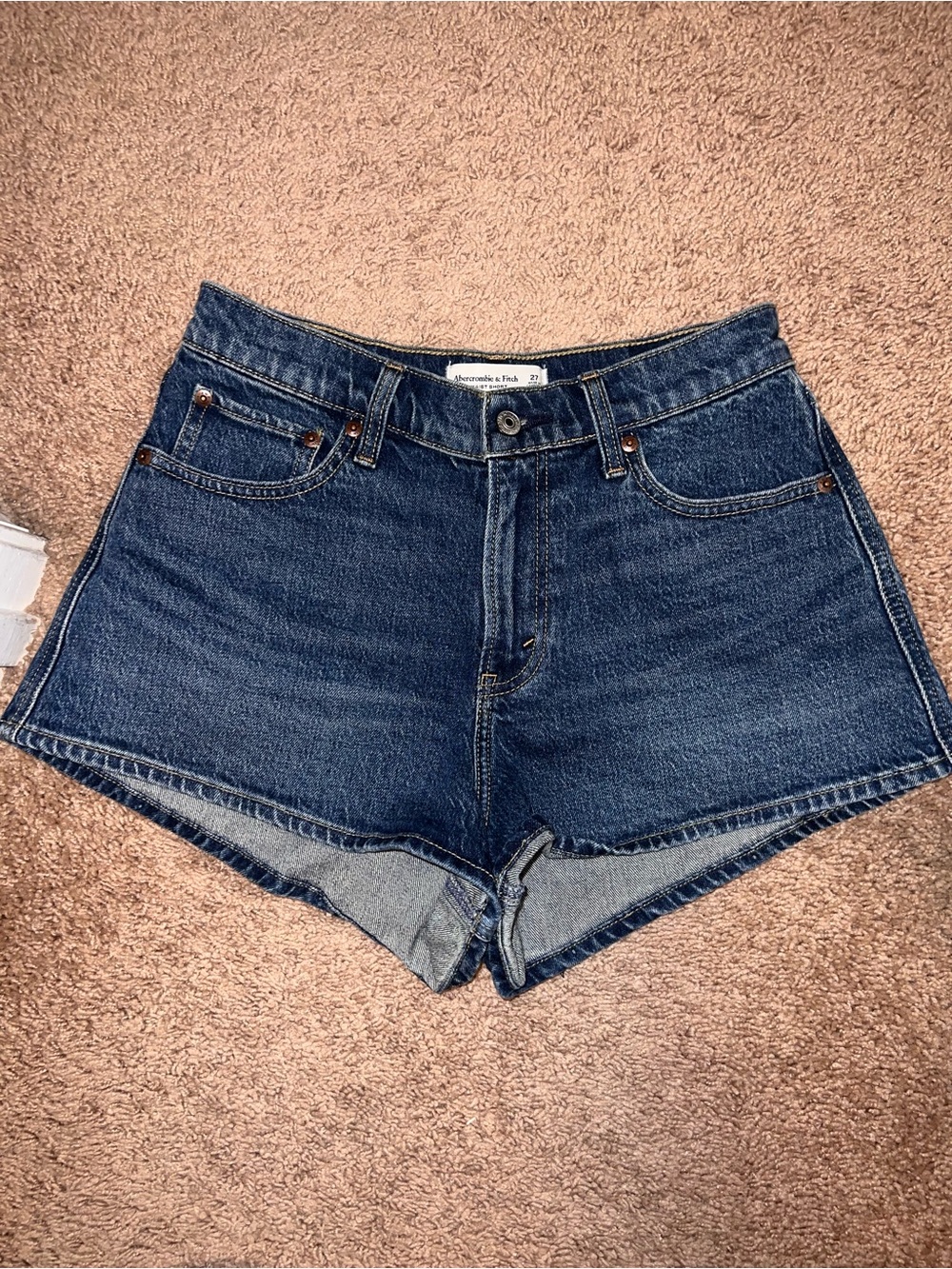 Abercrombie & Fitch Vintage-Inspired Dark Wash Denim High-Rise Shorts
